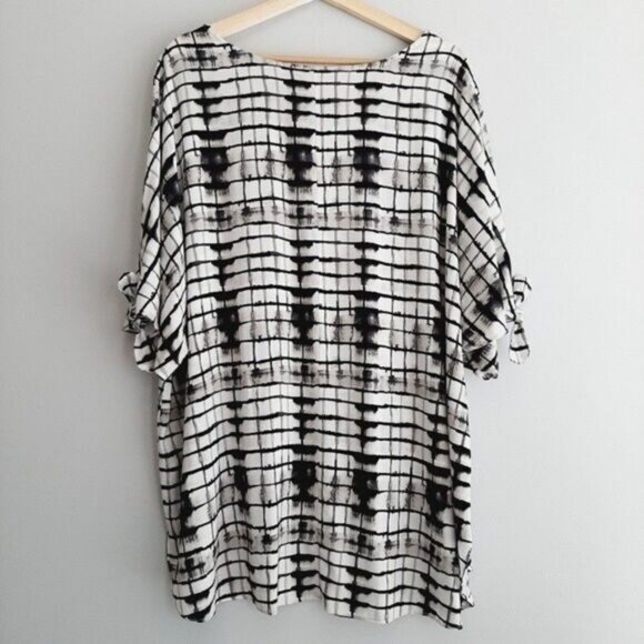 PENNINGTONS | Cold Shoulder Light Checkered Top B&W Sz 3X - Picture 5 of 9